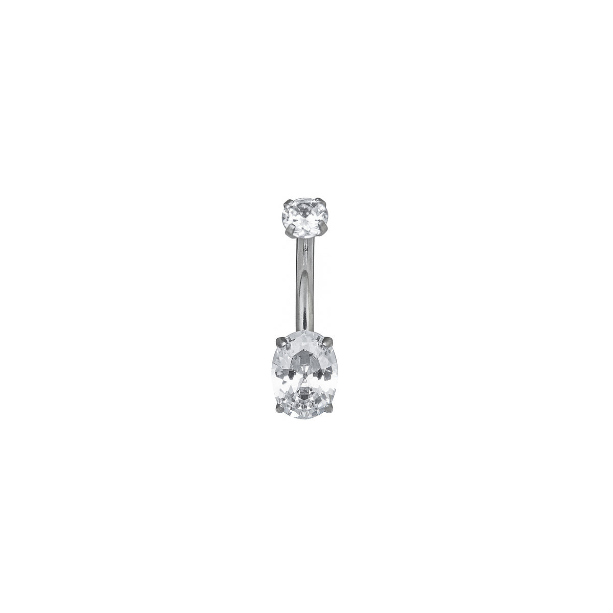 Oval CZ Navel Bar in Silver