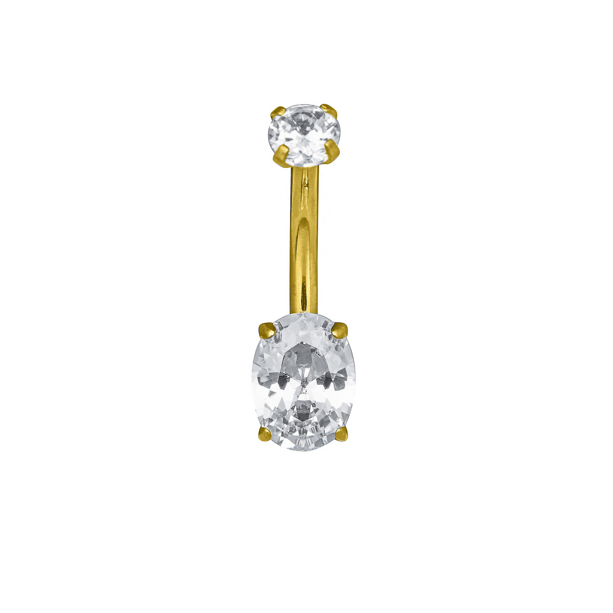 Oval CZ Navel Bar in Gold