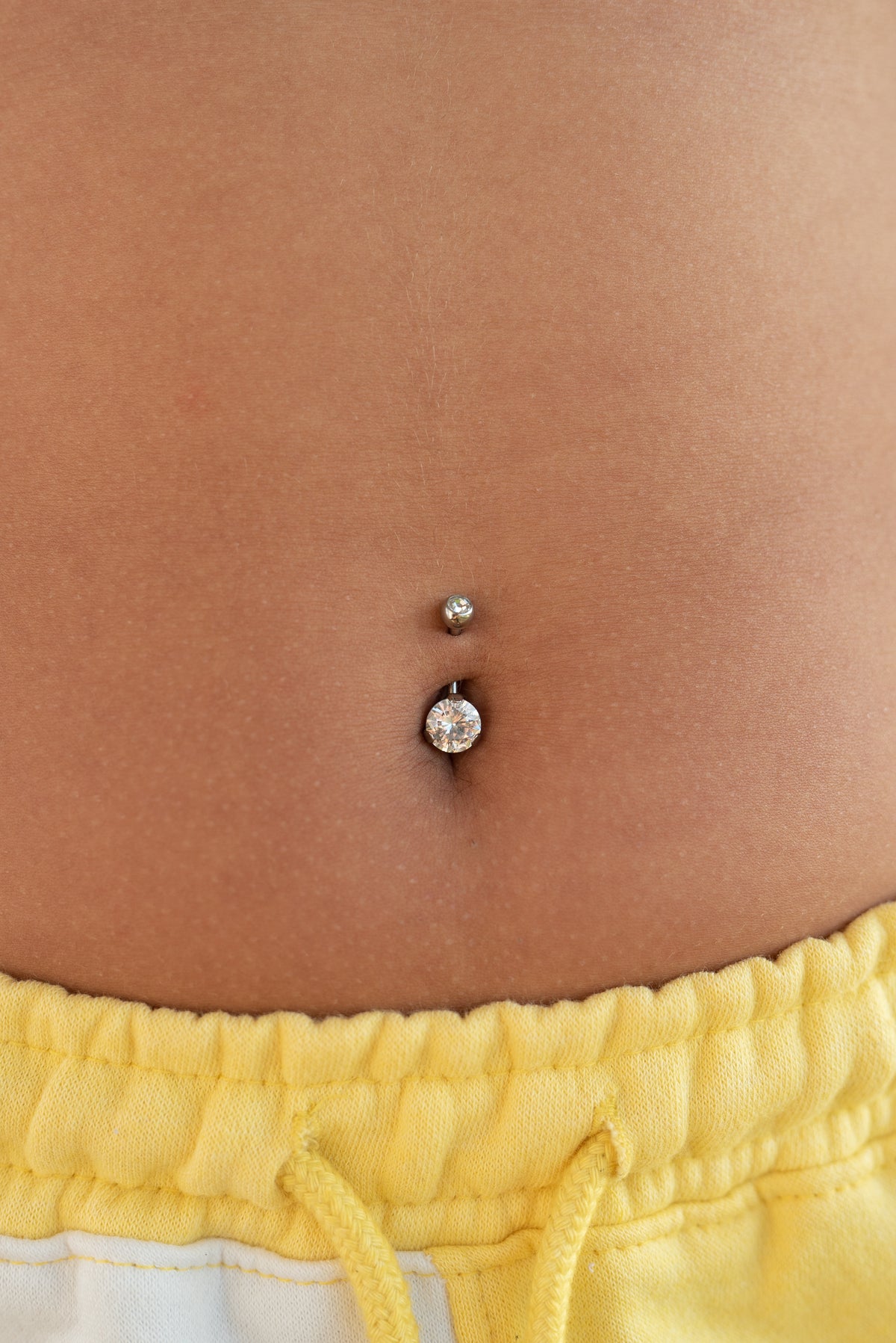 Round CZ Navel Bar in Silver