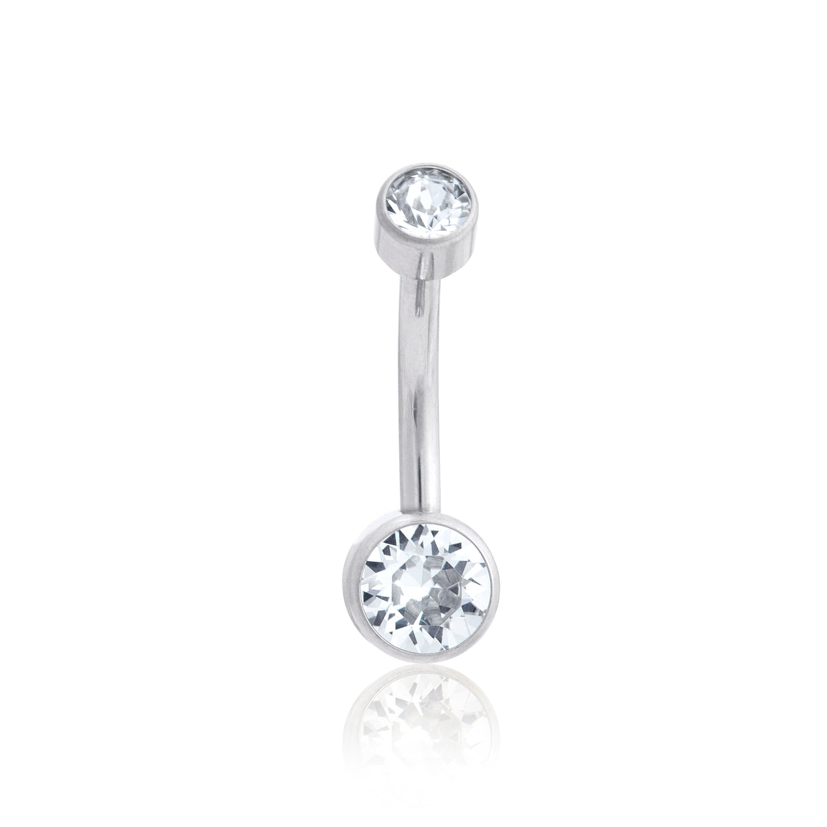 BEZEL SET CZ NAVEL BAR IN SILVER
