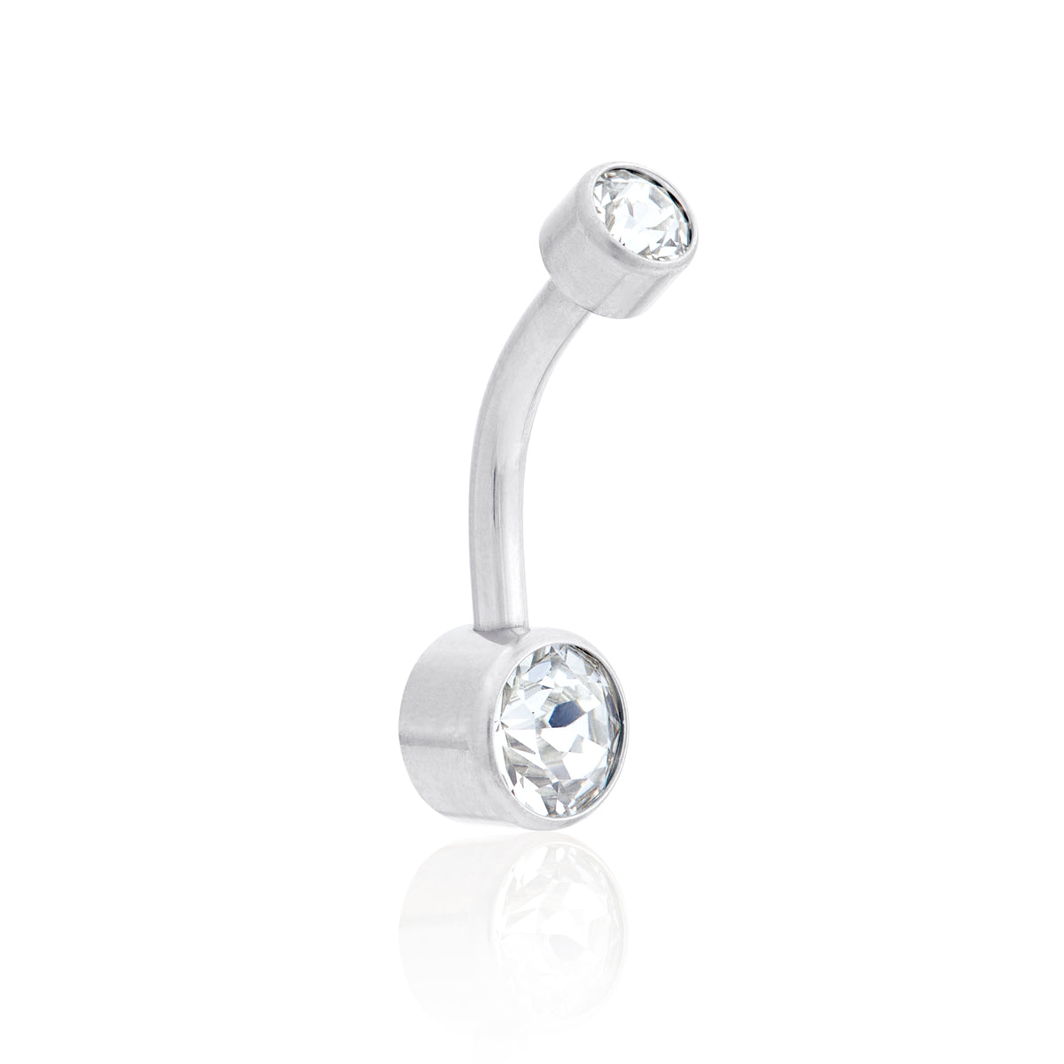 BEZEL SET CZ NAVEL BAR IN SILVER