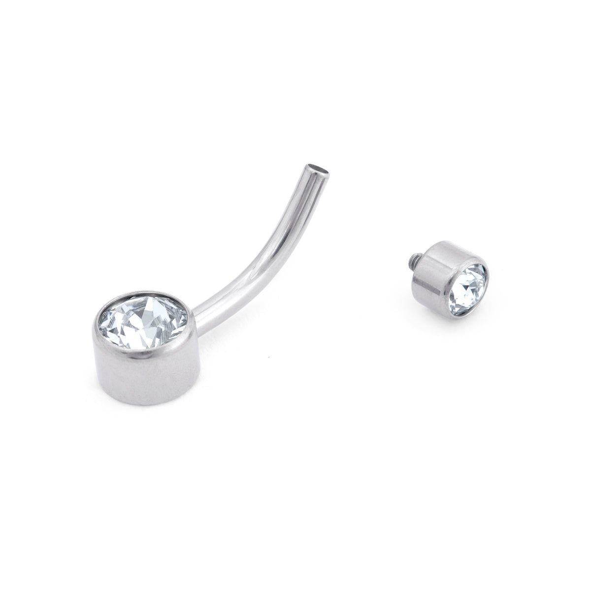 BEZEL SET CZ NAVEL BAR IN SILVER