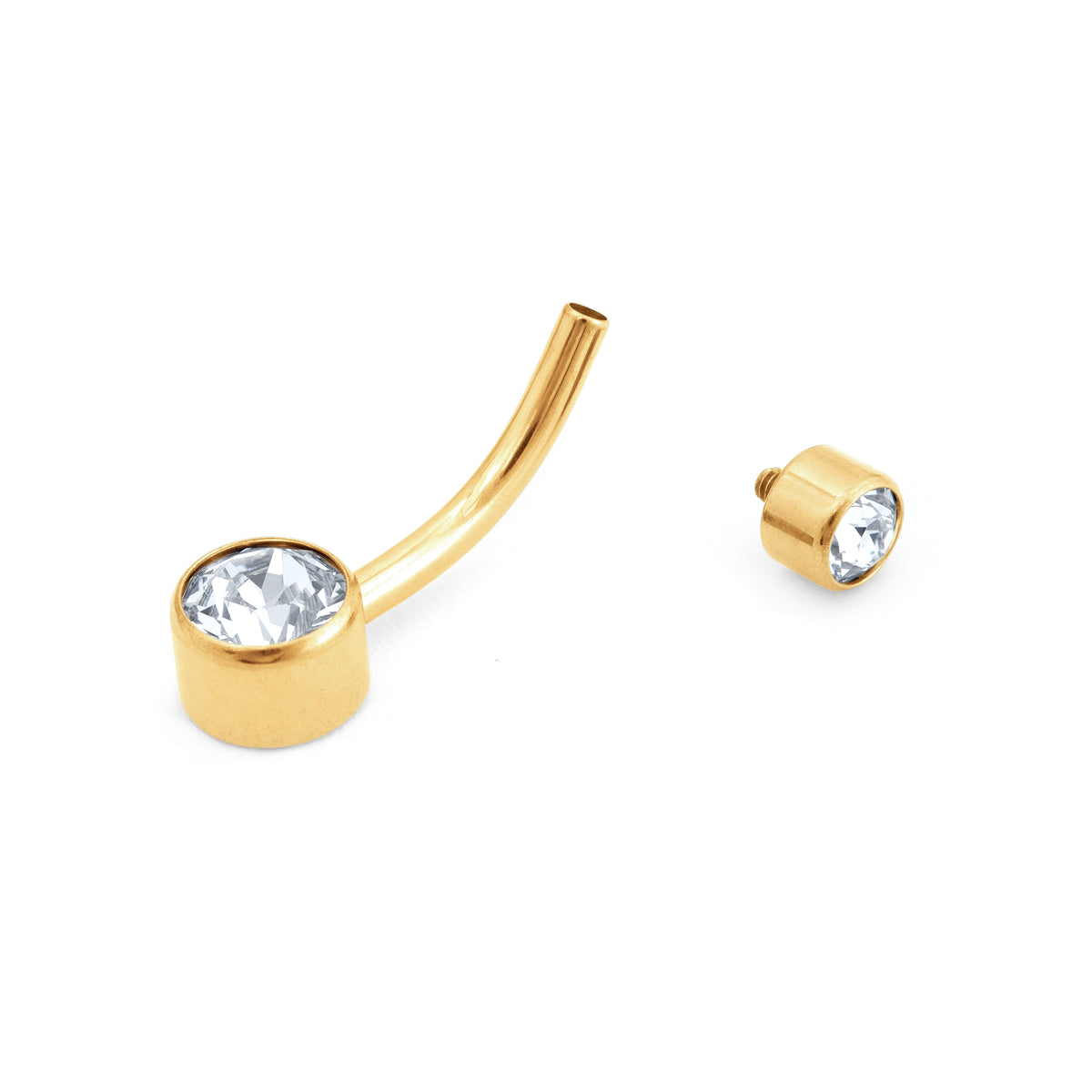 BEZEL SET CZ NAVEL BAR IN GOLD