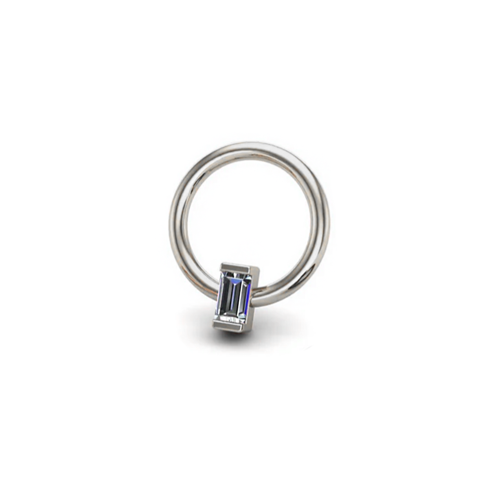 Gold ring with a rectangular gemstone on a white background