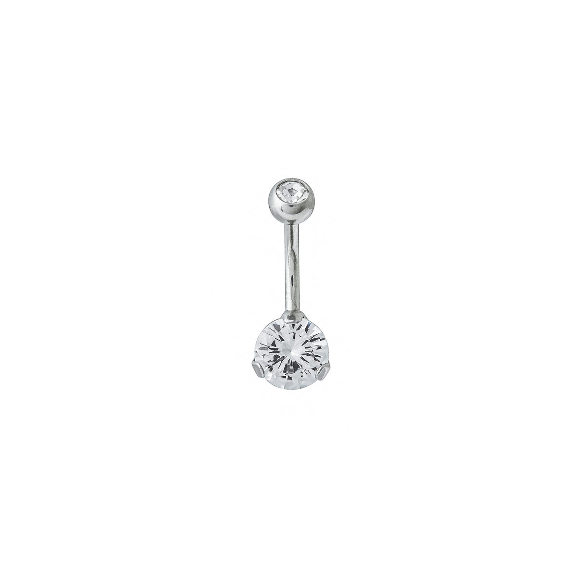 Round CZ Navel Bar in Silver