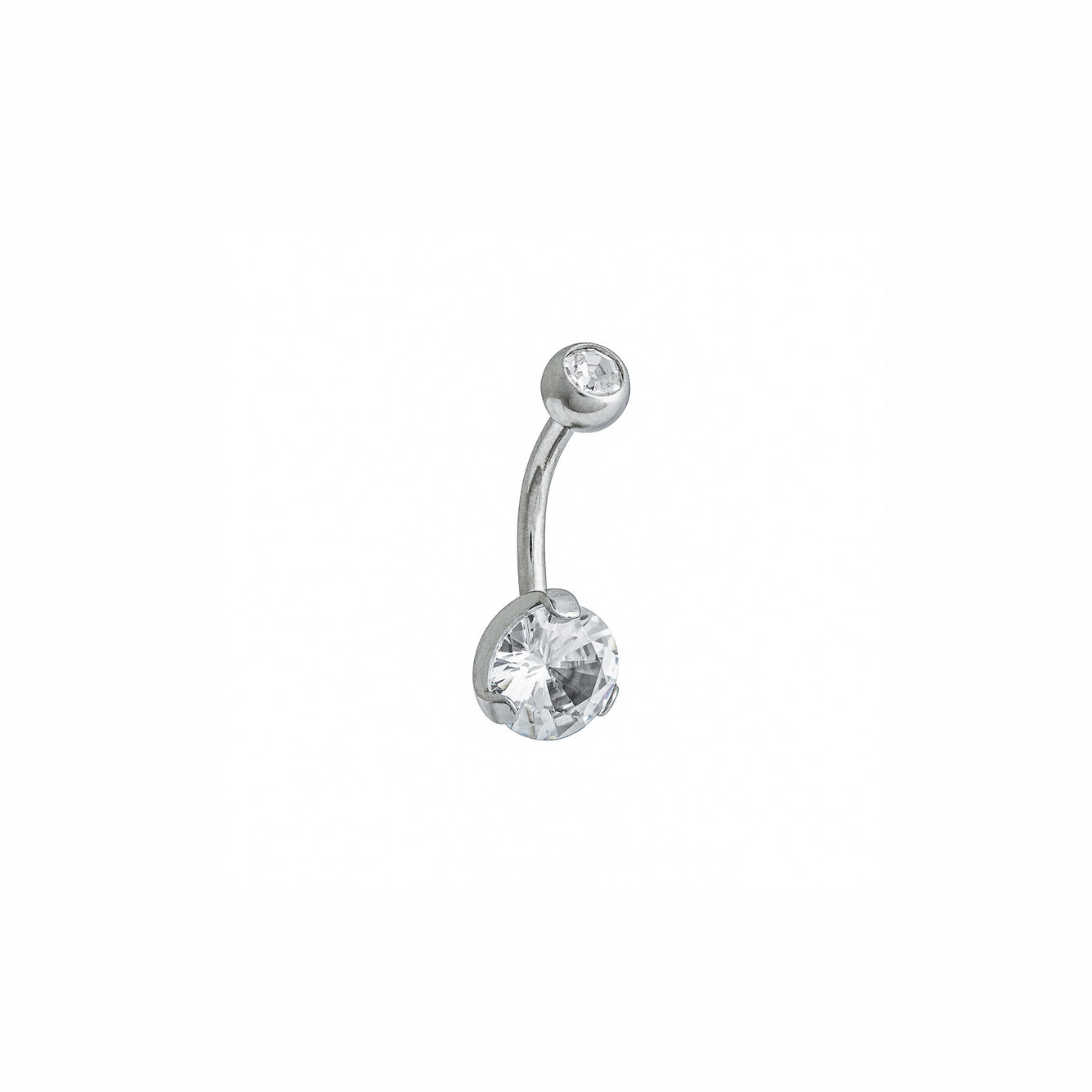 ROUND CZ NAVEL BAR IN SILVER