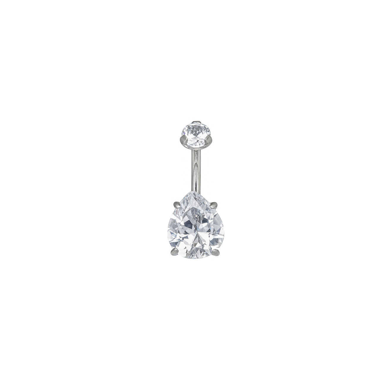 NAVEL CRYSTAL TEAR DROP IN SILVER