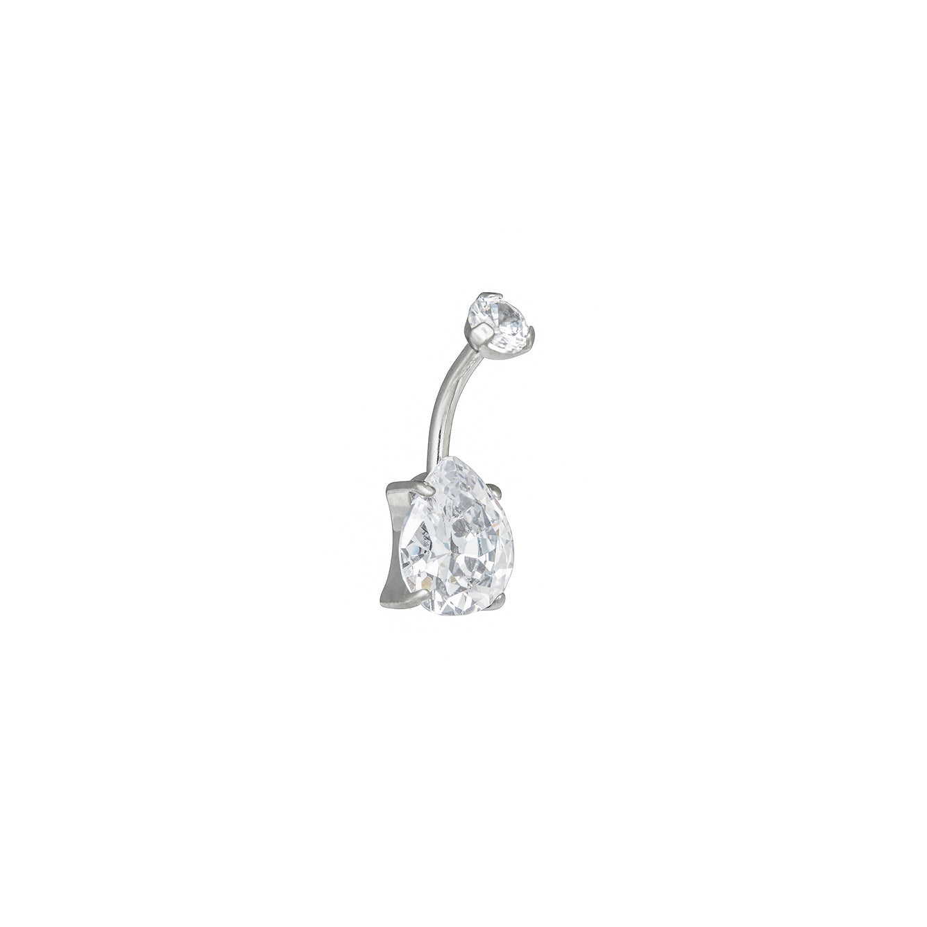 NAVEL CRYSTAL TEAR DROP IN SILVER